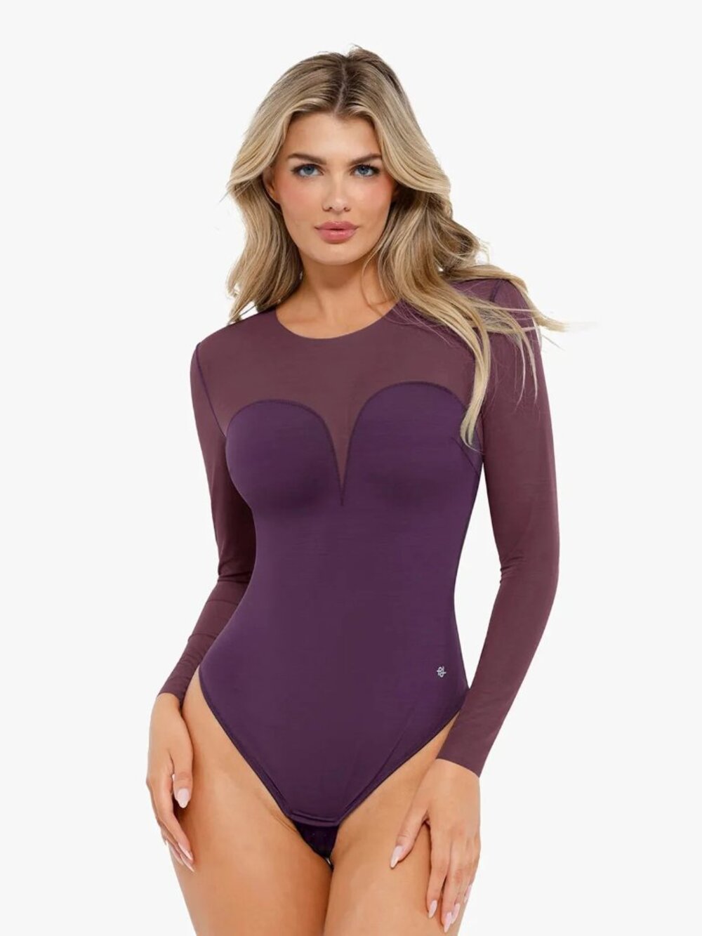 NWT Popilush Women's Shapewear Mesh Long Sleeve Tummy Control Bodysuit Purple L